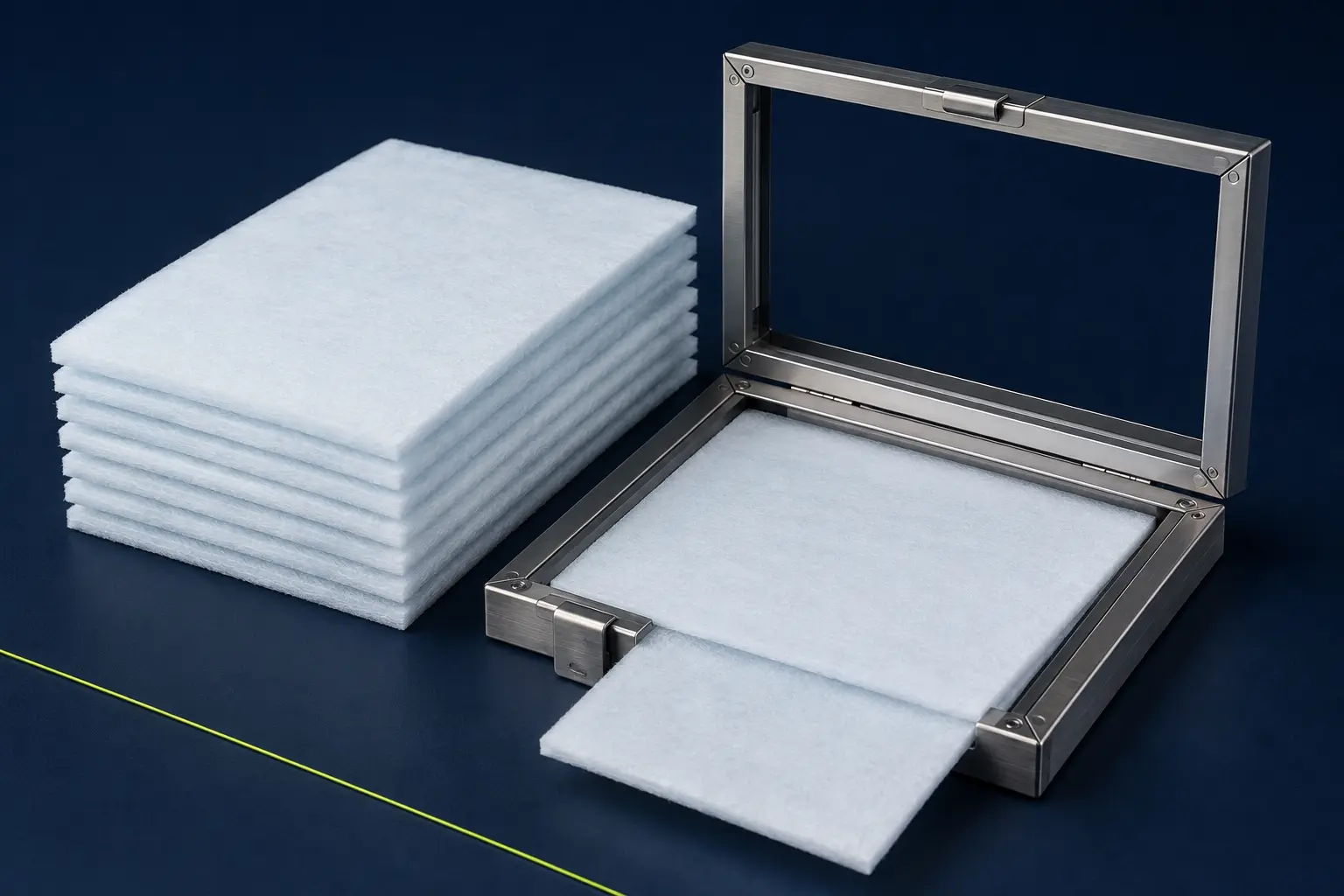Mantas filtrantes pré-cortadas e estrutura metálica de filtro porta-manta
